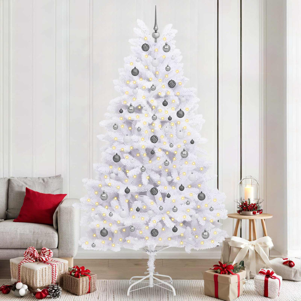 Vidaxl kunstkerstboom wit 120 x 120 x 240 cm pvc en metaal