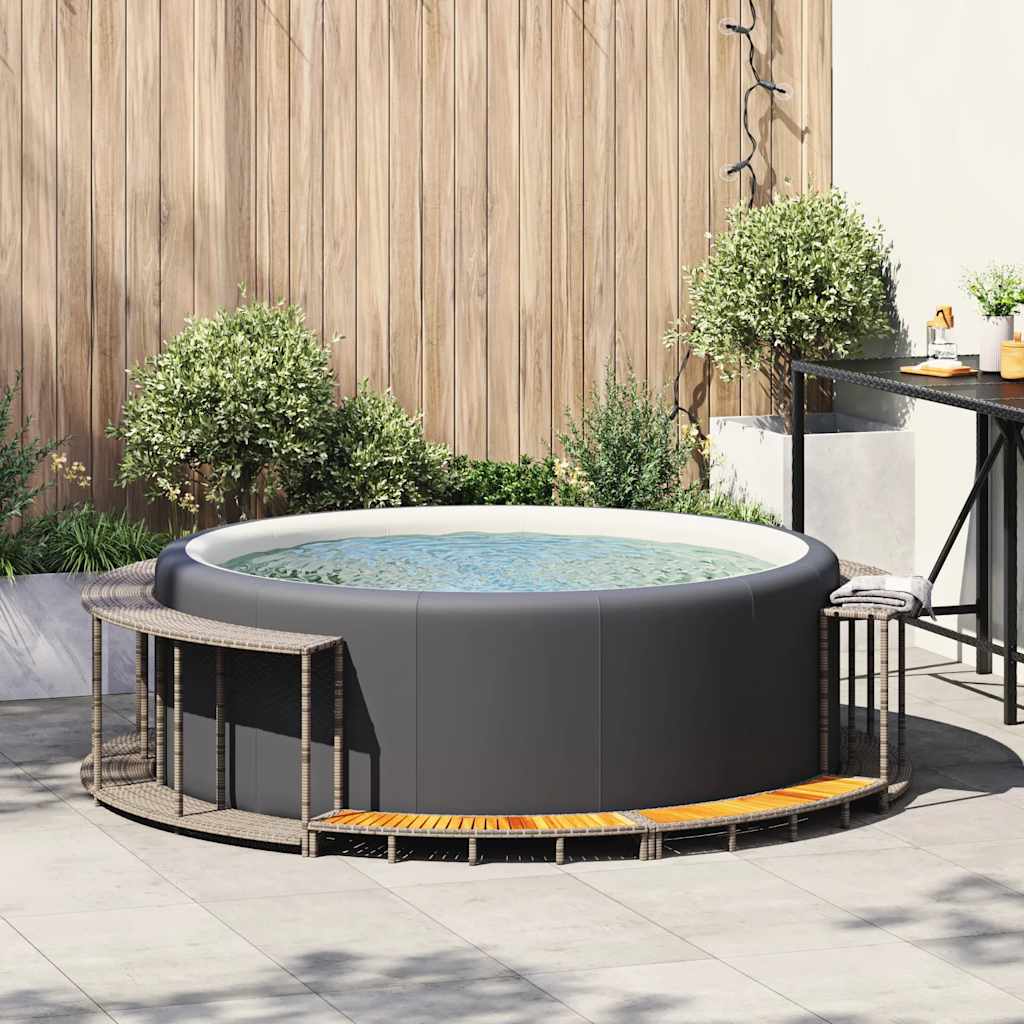 Vidaxl hottub ombouw opbergruimte en houten opstapje poly rattan grijs