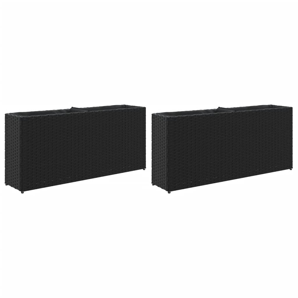 Vidaxl plantenbakken met 2 potten 2 st 90x20x40 cm poly rattan zwart