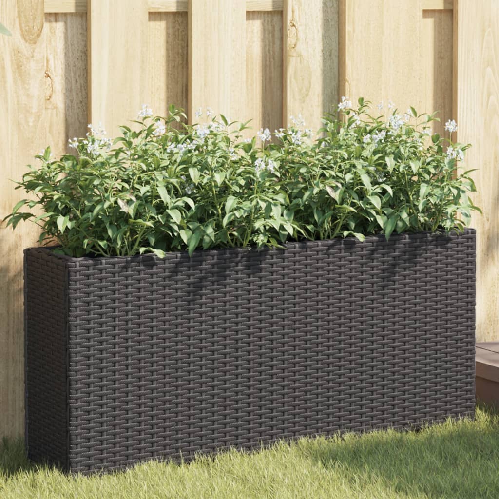 Vidaxl plantenbakken met 2 potten 2 st 90x20x40 cm poly rattan zwart
