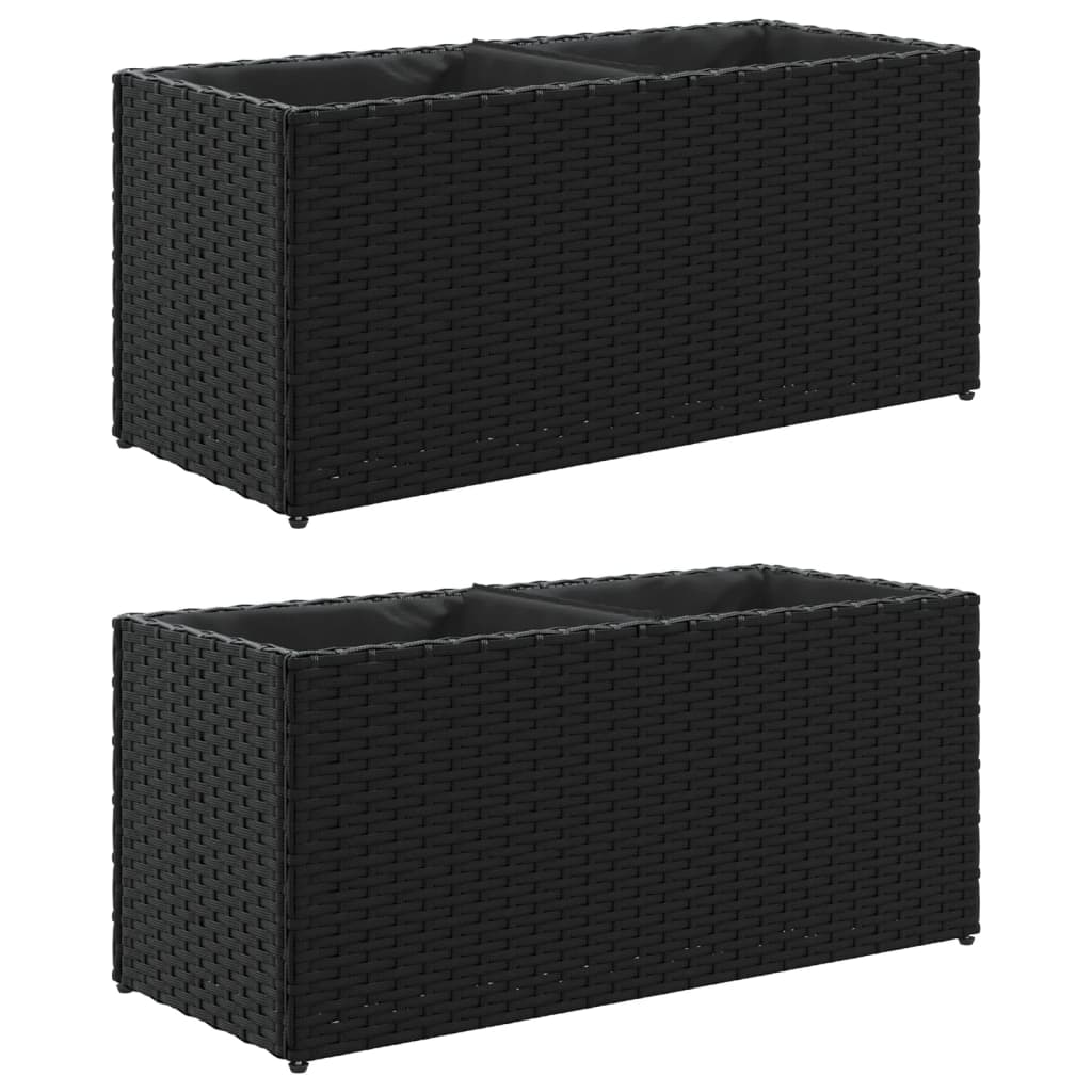 Vidaxl plantenbakken met 2 potten 2 st 72x30x32 cm poly rattan zwart