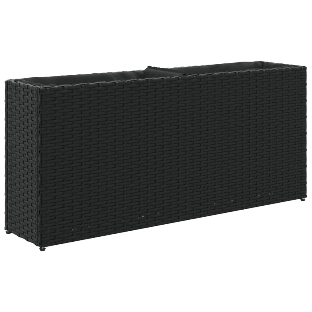 Vidaxl plantenbak met 2 potten 90x20x40 cm poly rattan zwart