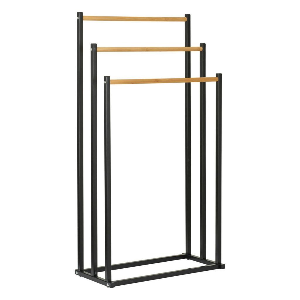 Bathroom solutions handdoekrek 45x23x85 cm metaal bamboe zwart