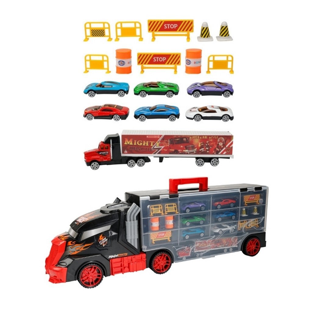 Overige merken truck met trailer + 6 auto #039;s + vrachtwagen en accessoires