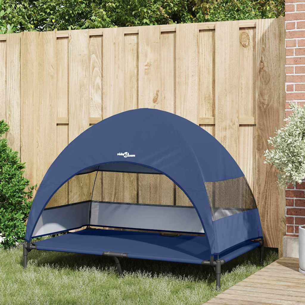 Vidaxl verhoogd hondenbed marineblauw 127 x 81 x 108 cm stof en staal