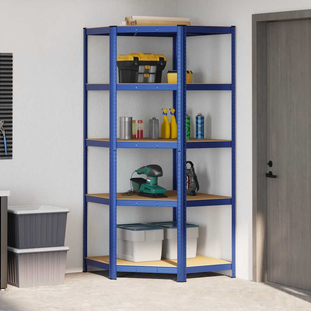 Vidaxl hoekrek 5-laags staal en bewerkt hout blauw