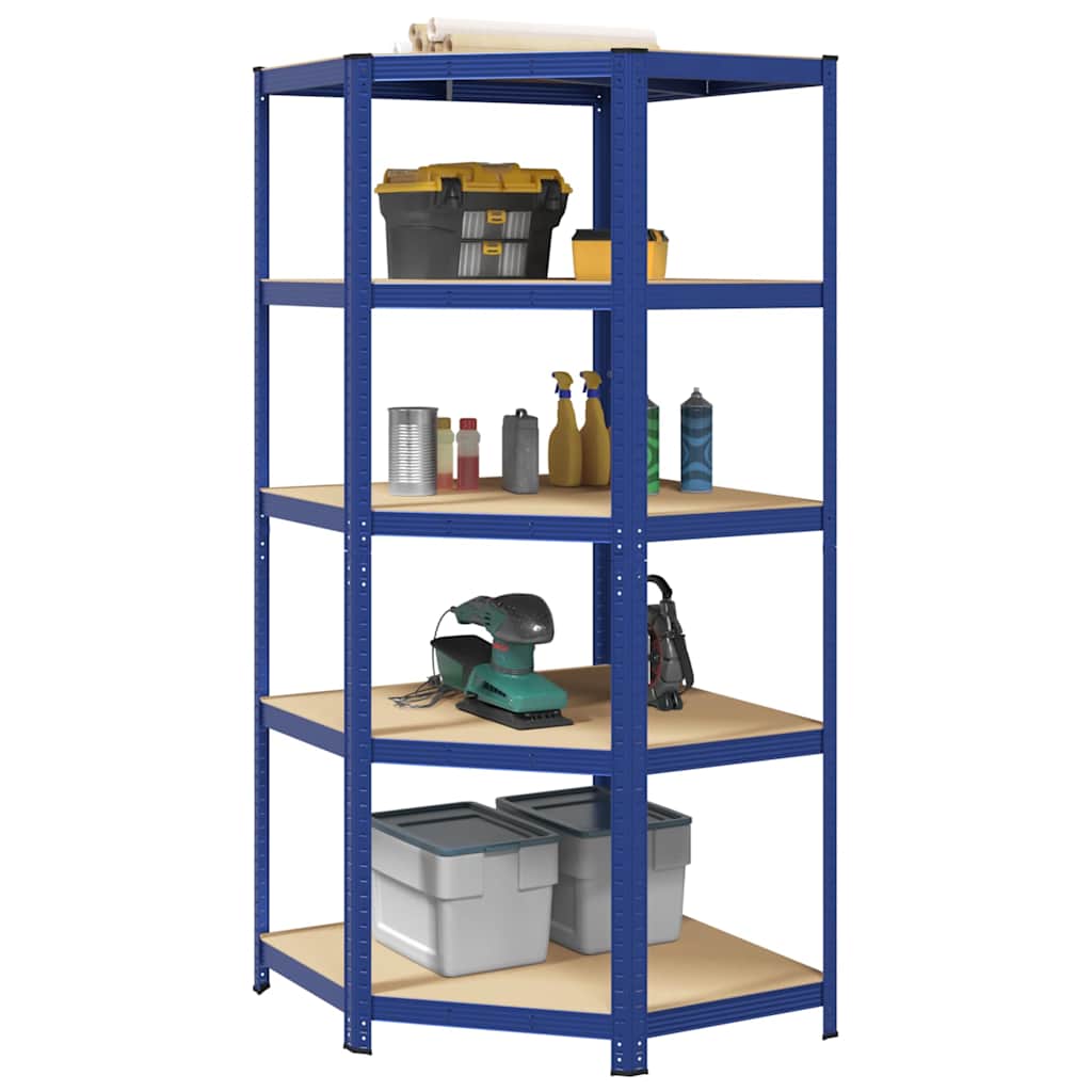 Vidaxl hoekrek 5-laags staal en bewerkt hout blauw