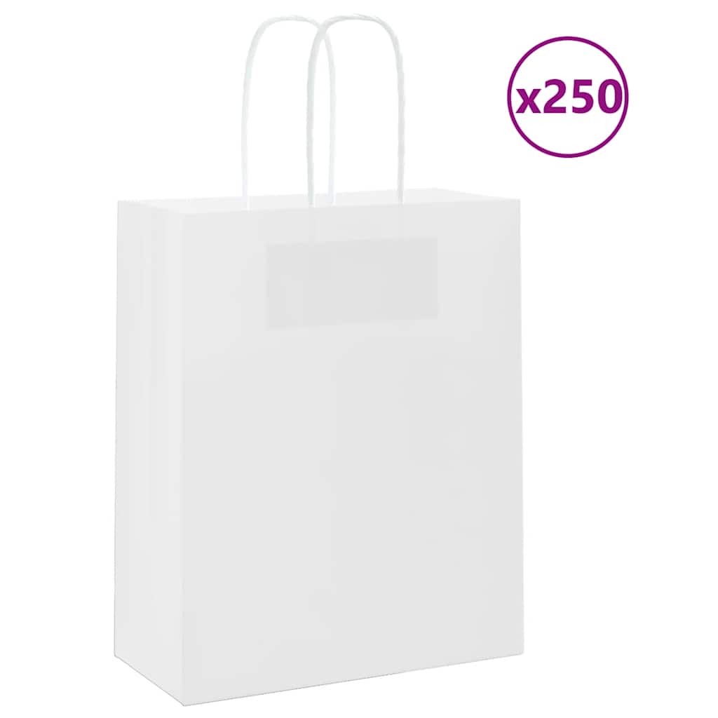 Vidaxl papieren zakken 250 st met hengsels 18x8x22 cm wit