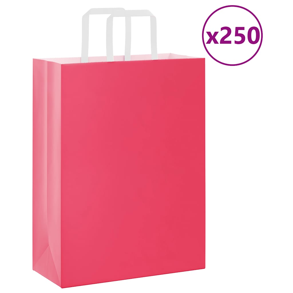 Vidaxl papieren zakken 250 st met hengsels 26x12x35 cm roze
