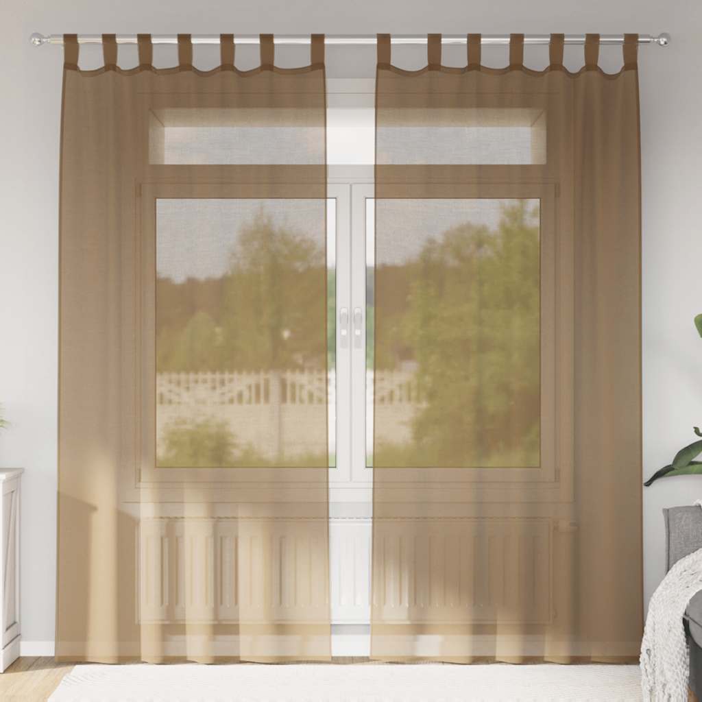 Vidaxl gordijnen voile met lussen 2 st 140x225 cm lichtbruin