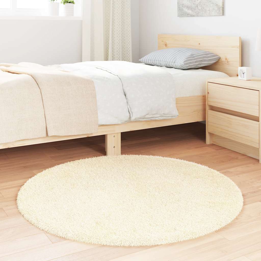 Vidaxl hoogpolig vloerkleed navarra 100x100 cm polyester crèmekleurig