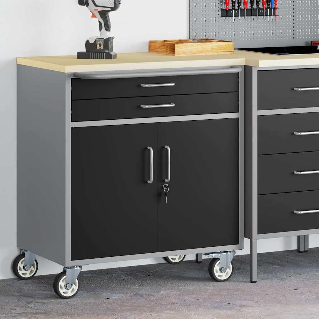Vidaxl werkbank met lade met wiel zwart en grijs 75 x 45 x 85 cm