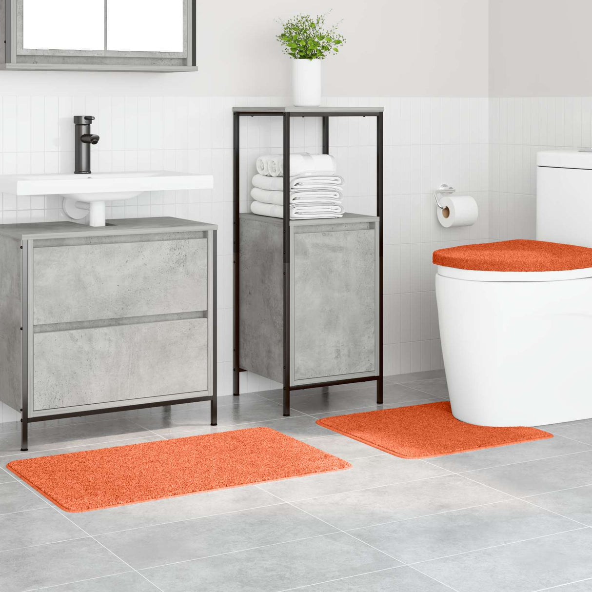 Vidaxl antislip badmat set 3 pcs oranje pp