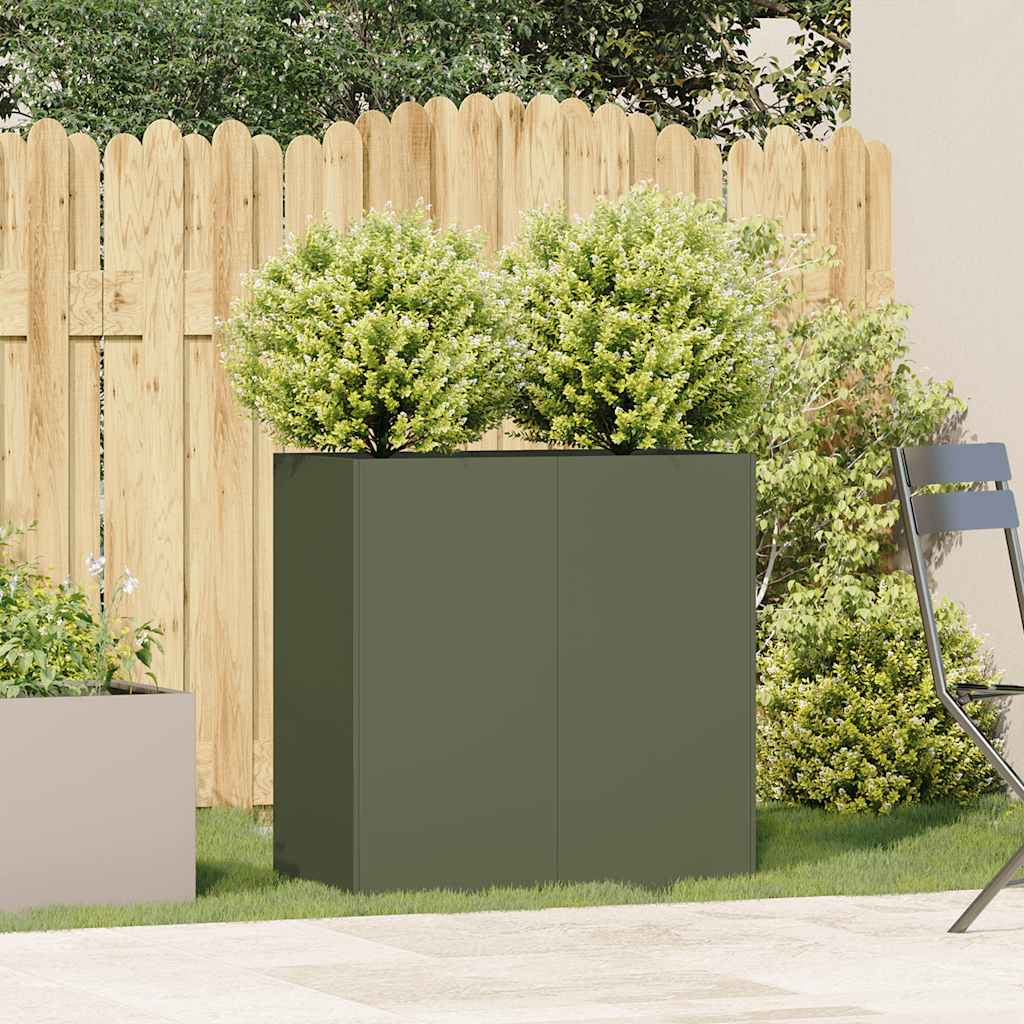 Vidaxl plantenbak 40x40x80 cm koudgewalst staal olijfgroen