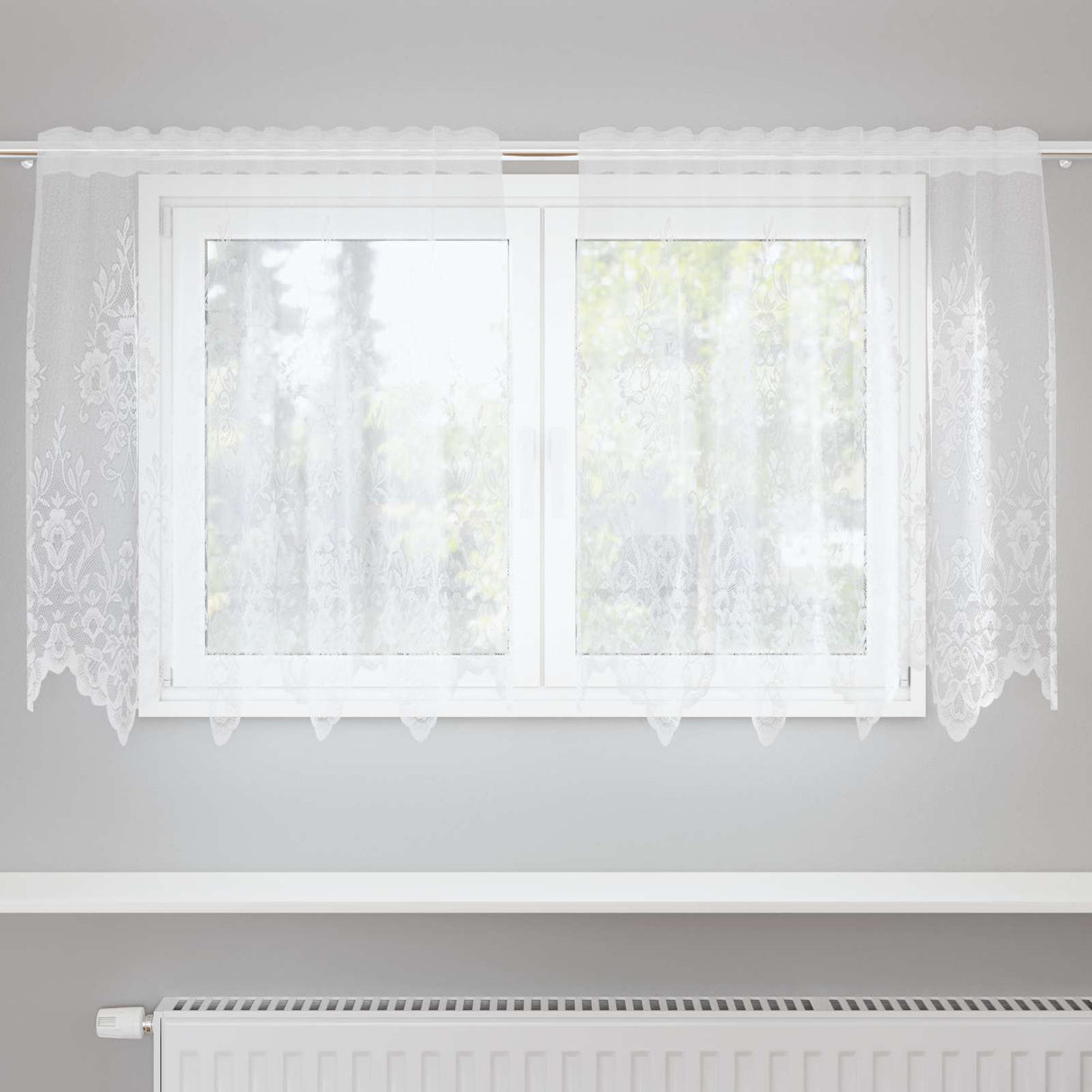 Vidaxl kantgordijn met gordijnen bloemen wit 80 x 150 cm polyester