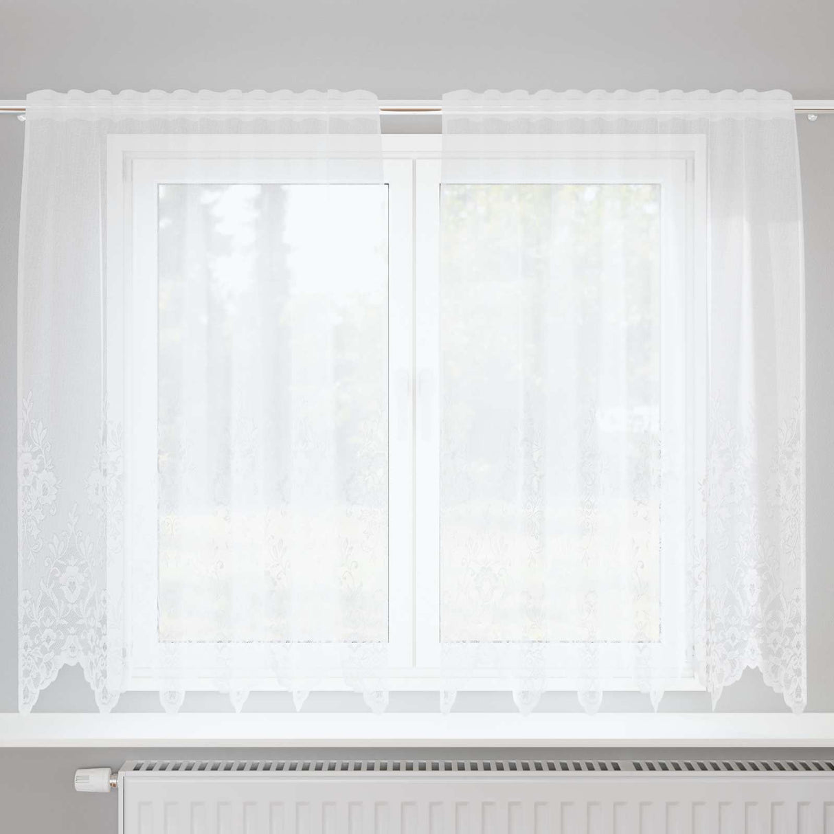 Vidaxl kantgordijn met gordijnen bloemen wit 180 x 150 cm polyester