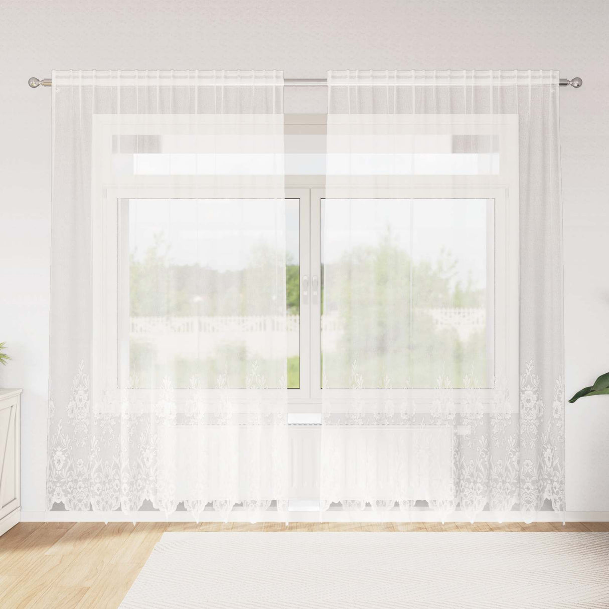 Vidaxl kantgordijn met gordijnen bloemen wit 245 x 200 cm polyester
