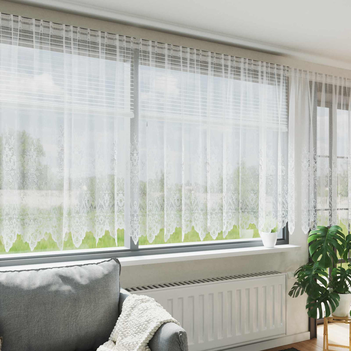 Vidaxl kantgordijn met gordijnen bloemen wit 220 x 500 cm polyester