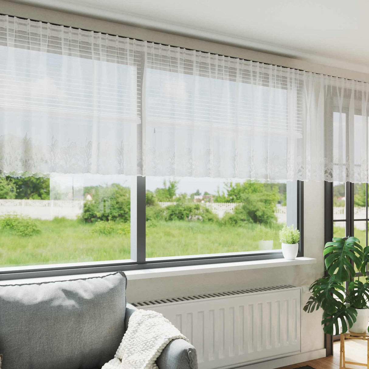Vidaxl kantgordijn met gordijnen bloemen wit 120 x 750 cm polyester