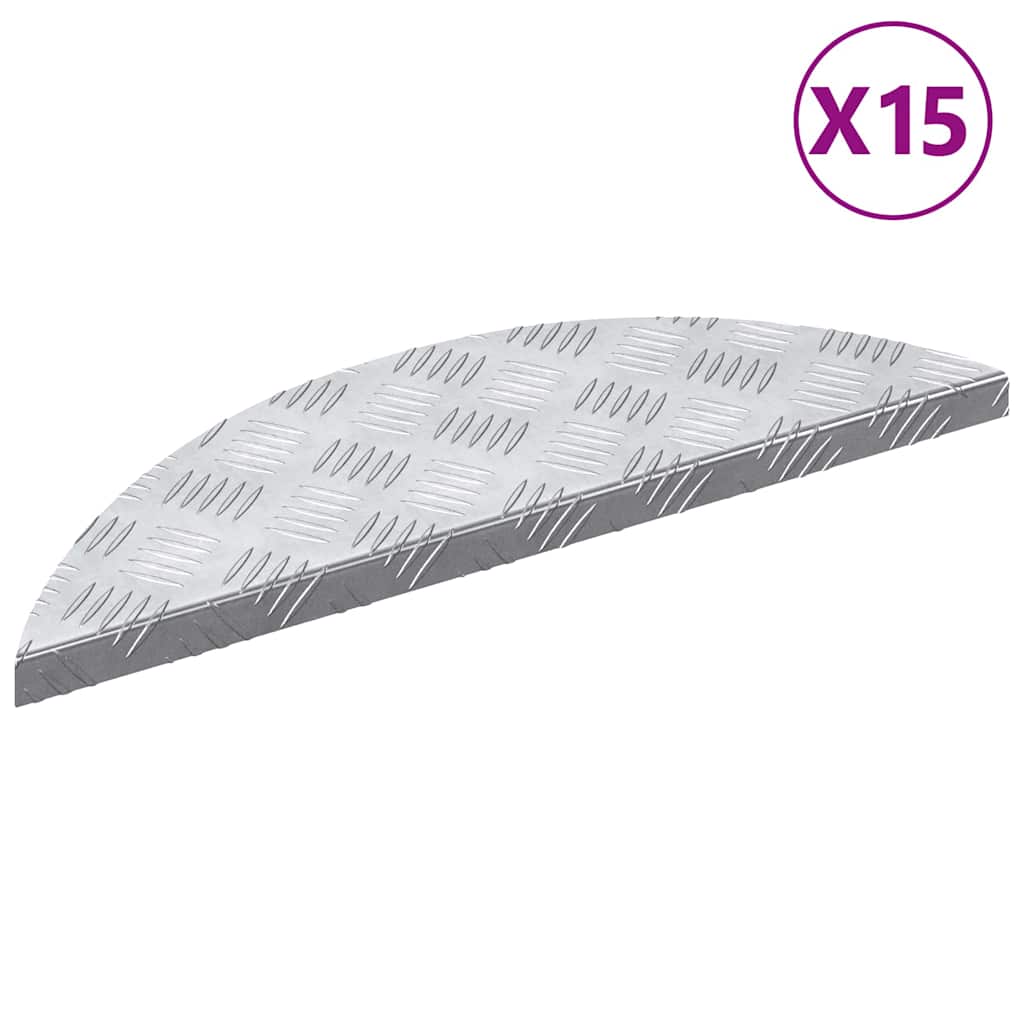 Vidaxl trap tread halvemaanvormig 15 pcs zilver 60 x 18 cm aluminium