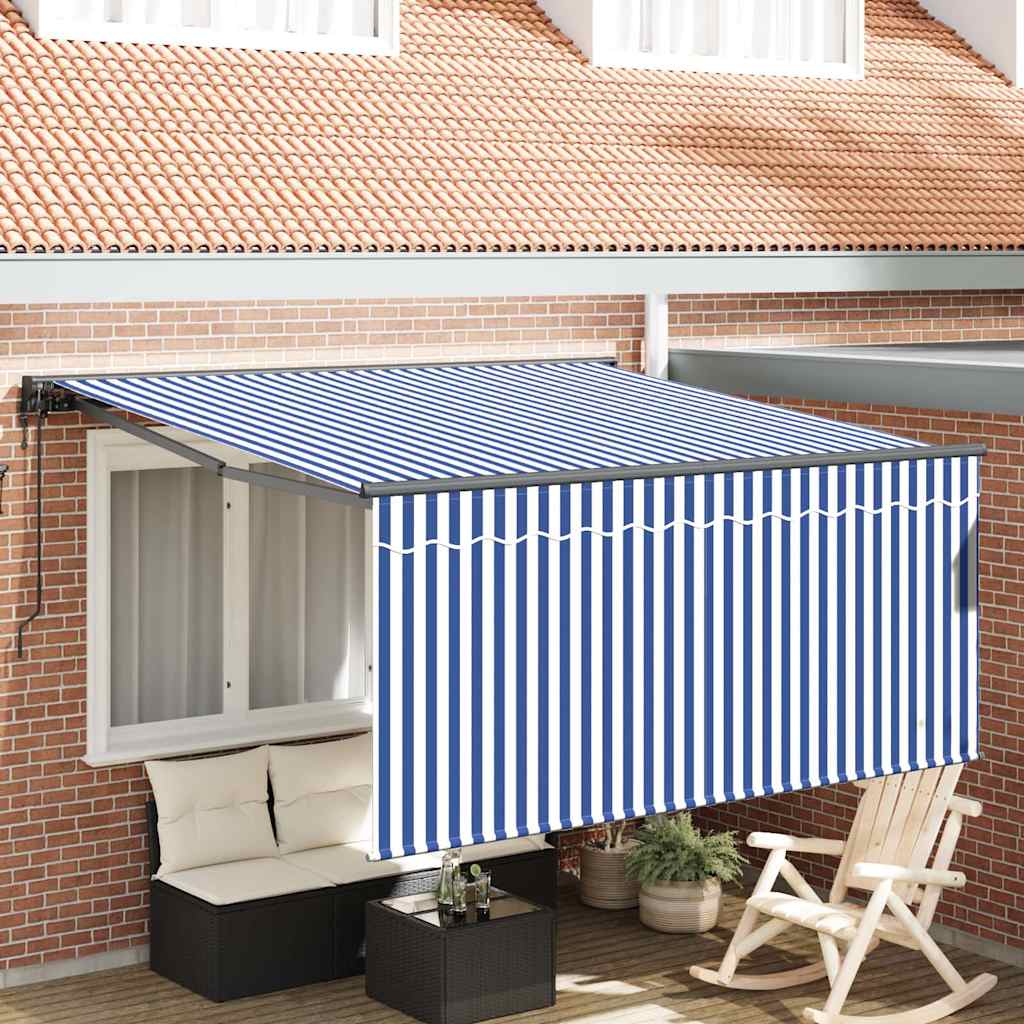 Vidaxl inklapbaar zonnescherm blauw en wit 300 x 250 cm