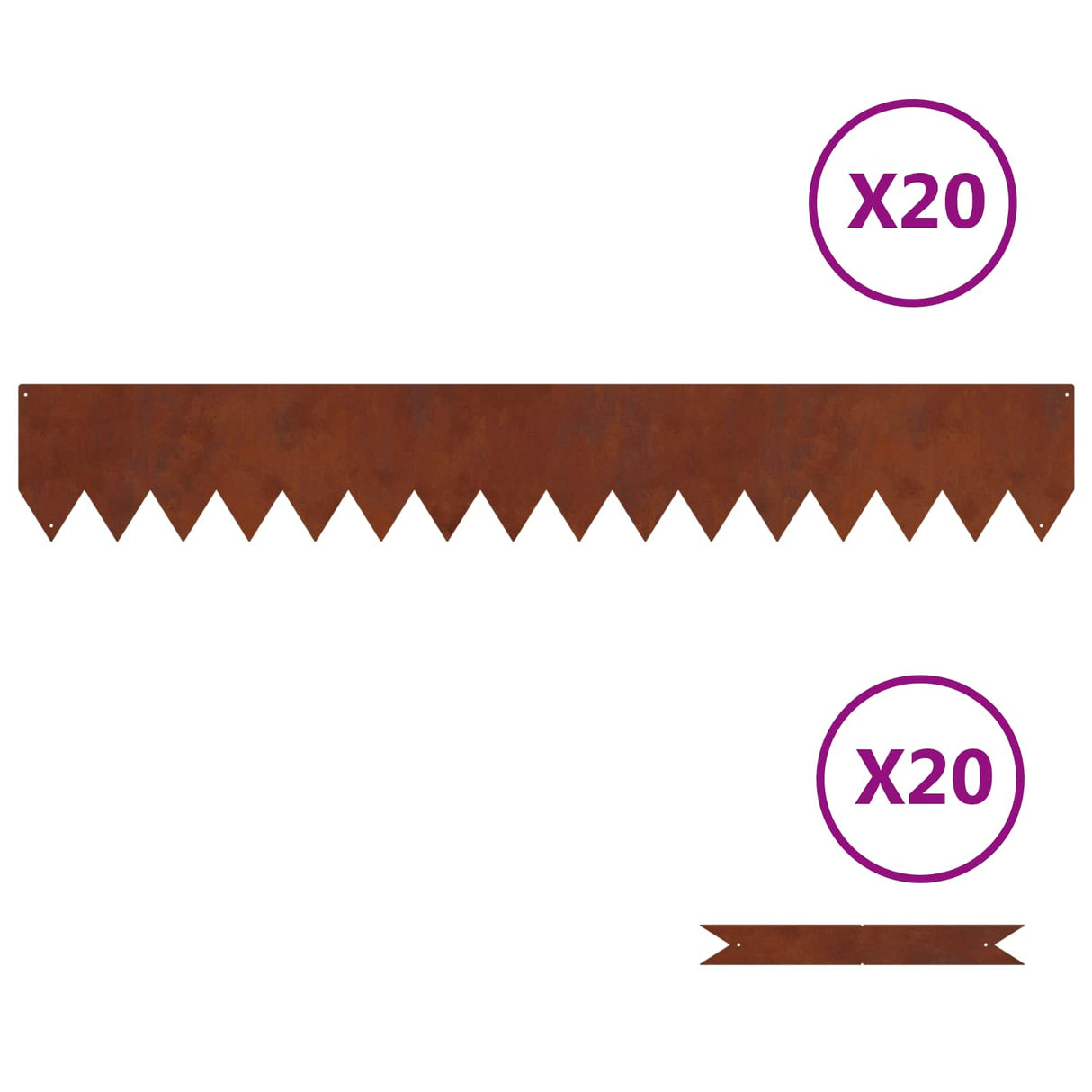 Vidaxl tuinrand 20 pcs bruin 100 x 0.05 x 20 cm cortenstaal