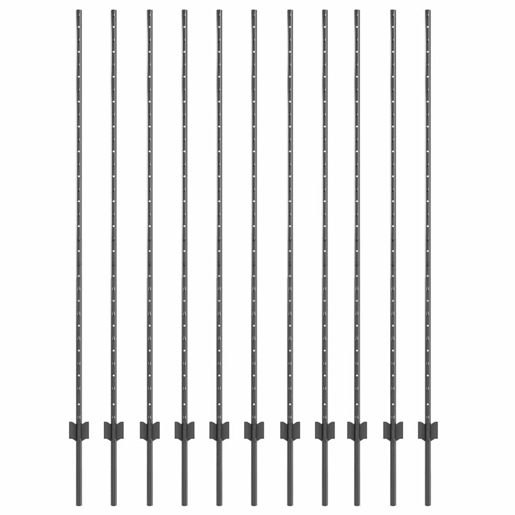 Vidaxl afrasteringspaal 11 pcs grijs 160 cm staal