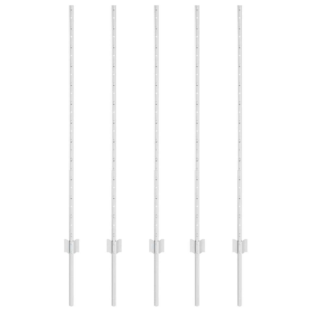 Vidaxl afrasteringspaal 5 pcs zilver 120 cm staal
