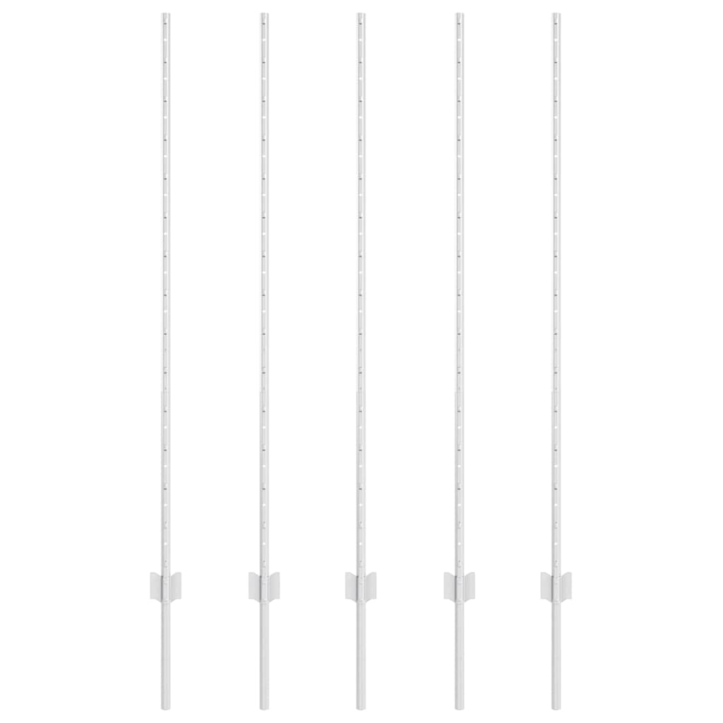 Vidaxl afrasteringspaal 5 pcs zilver 140 cm staal