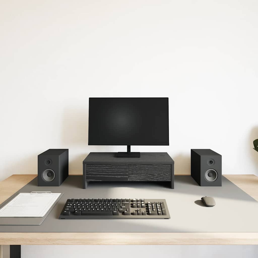 Vidaxl monitorstandaard met lades, zwart eiken, 50x27x15 cm, bewerkt hout
