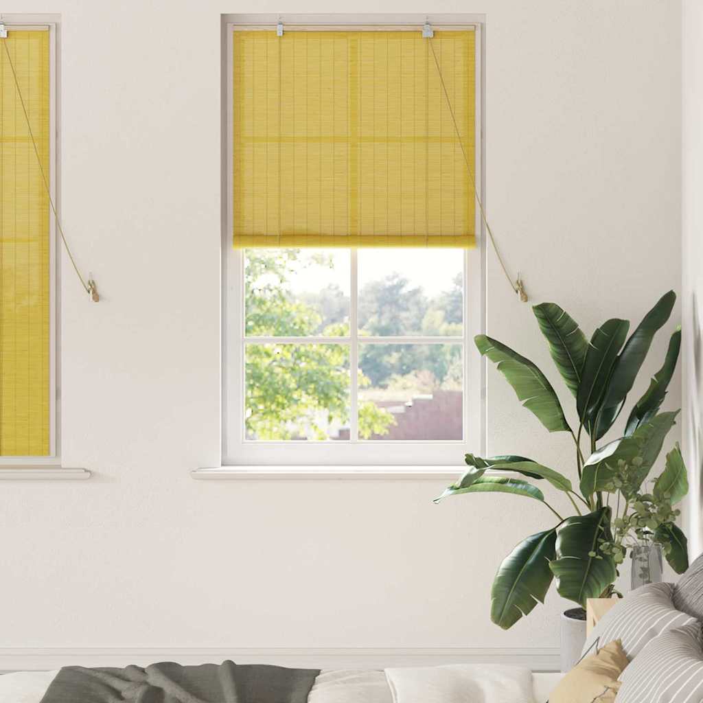 Vidaxl rolgordijn met gordijnen geel 90 x 160 cm bamboe