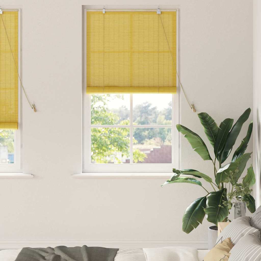 Vidaxl rolgordijn met gordijnen geel 90 x 220 cm bamboe