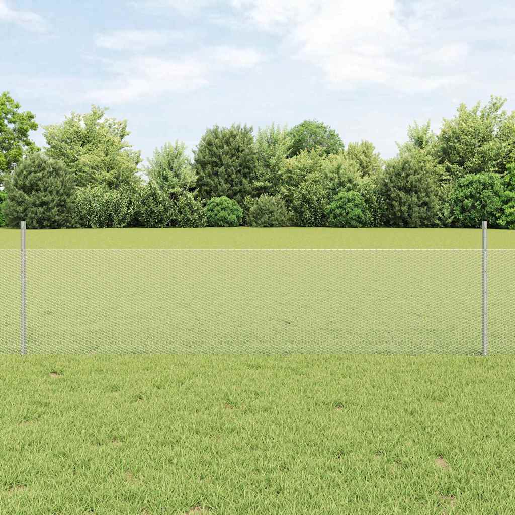 Vidaxl hek met paal zilver 0,5 x 25 m staal