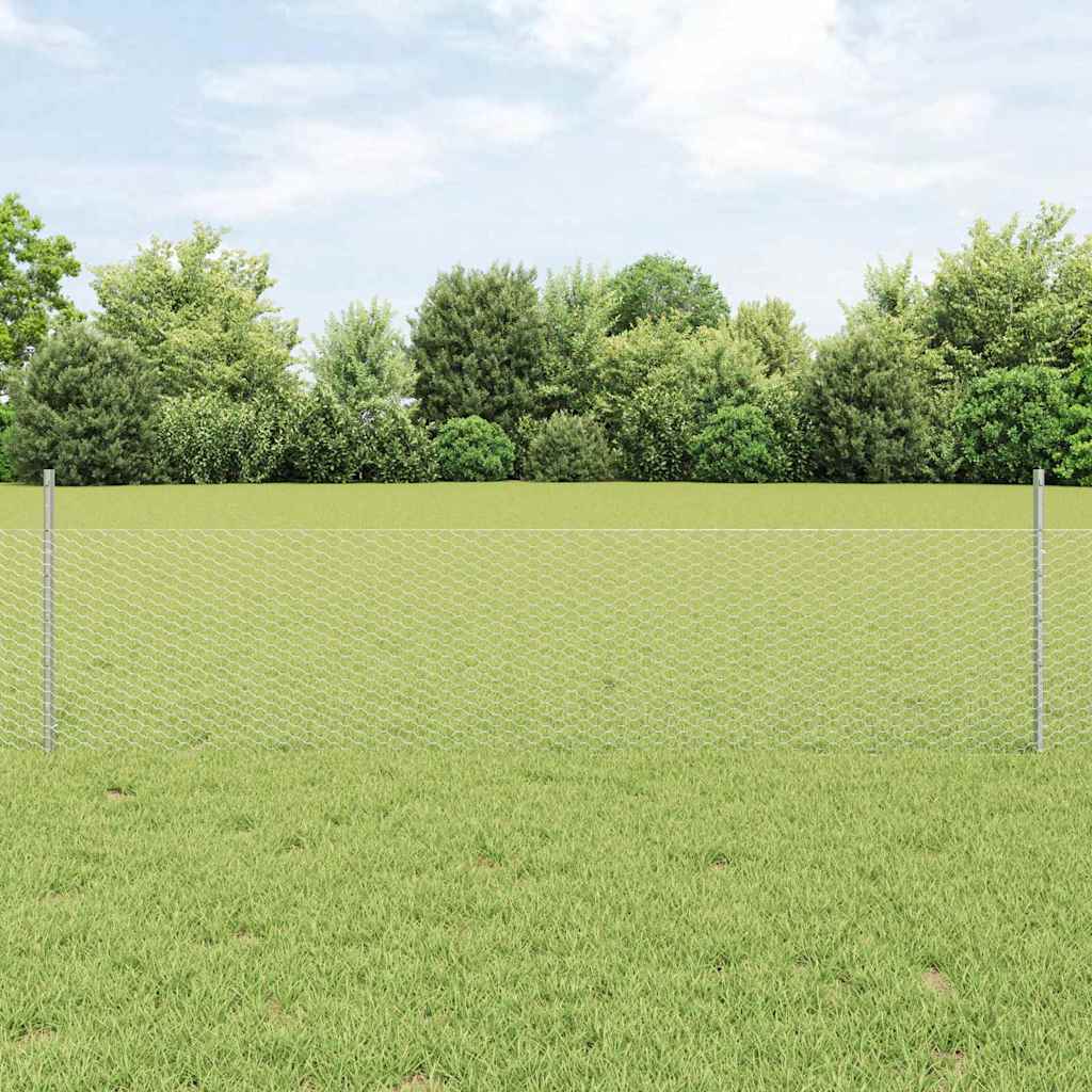 Vidaxl hek met paal zilver 0,5 x 25 m staal