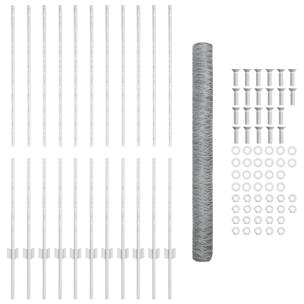 Vidaxl hek met paal zilver 1,4 x 25 m staal