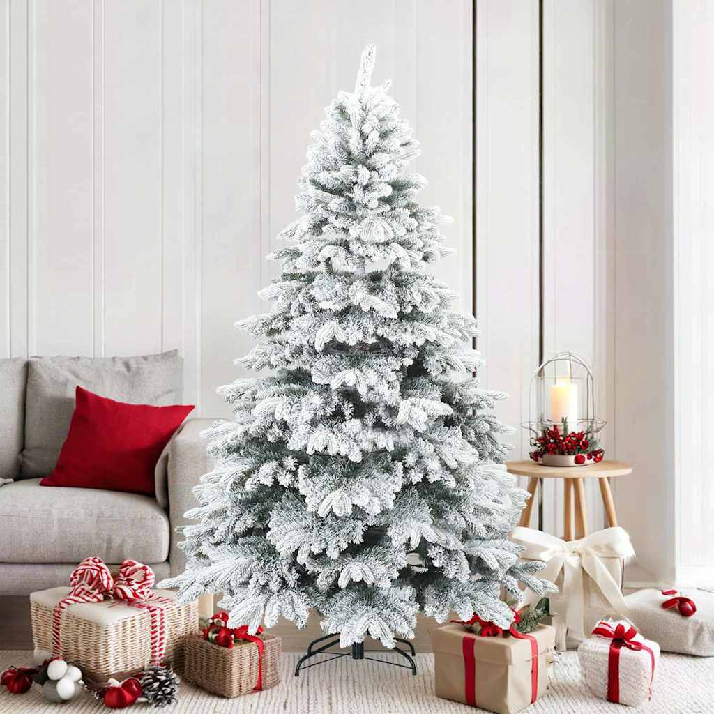 Vidaxl kunst kerstboom met geveerde takken, sneeuw bedekt wit 180 cm
