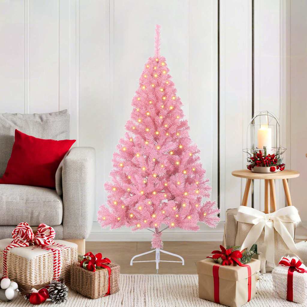 Vidaxl kunstmatig voorverlicht kerstboom met 150 led roze 120 cm pvc