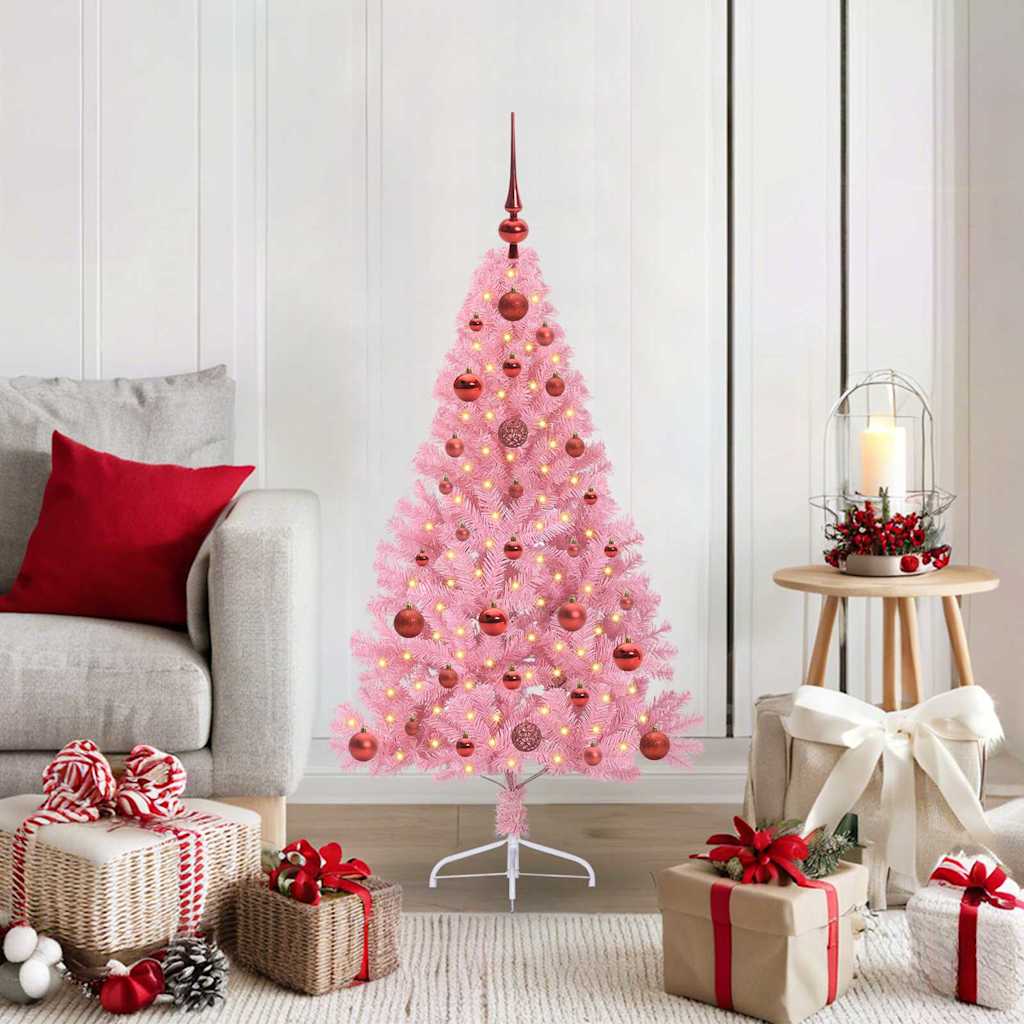Vidaxl kunstmatig voorverlicht kerstboom met 150 led roze 120 cm pvc