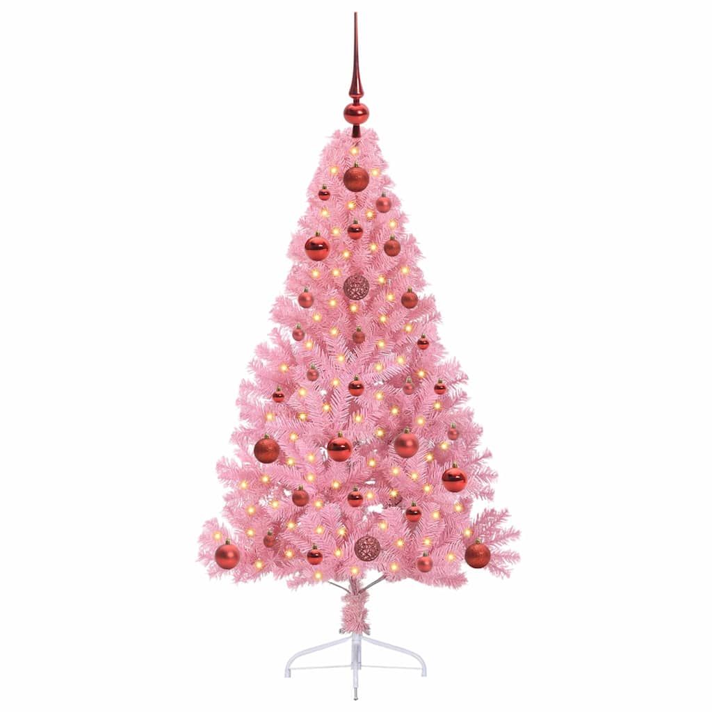 Vidaxl kunstmatig voorverlicht kerstboom met 150 led roze 120 cm pvc