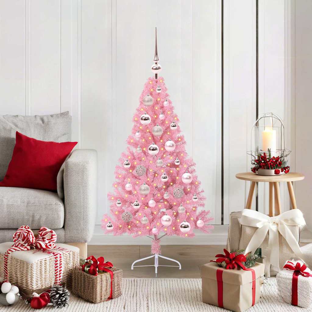 Vidaxl kunstmatig voorverlicht kerstboom met 150 led roze 120 cm pvc