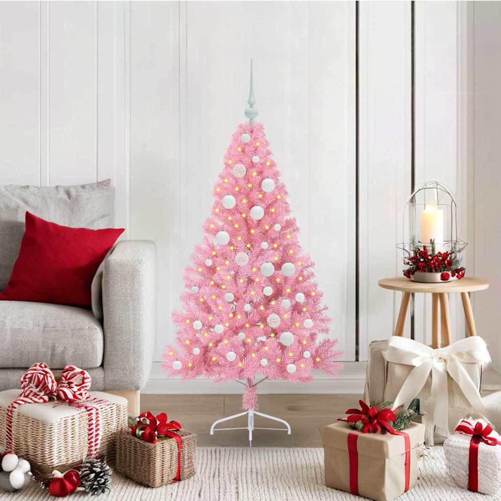Vidaxl kunstmatig voorverlicht kerstboom met 150 led roze 120 cm pvc
