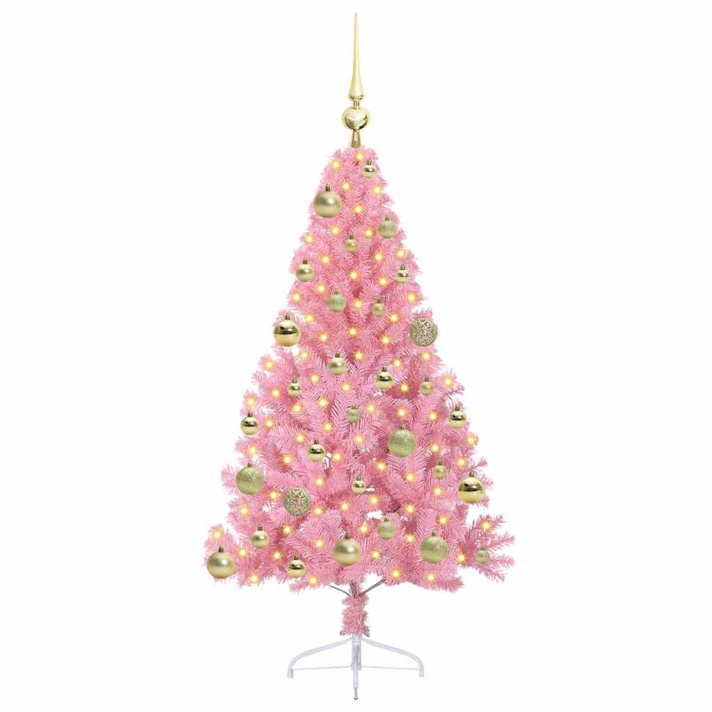 Vidaxl kunstmatig voorverlicht kerstboom met 150 led roze 120 cm pvc