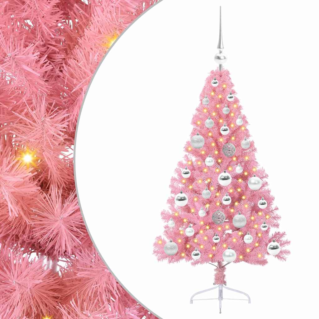 Vidaxl kunstmatig voorverlicht kerstboom met 150 led roze 120 cm pvc