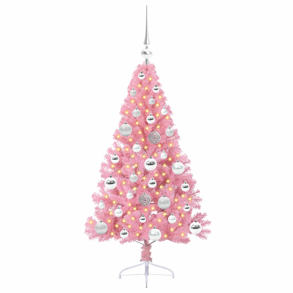 Vidaxl kunstmatig voorverlicht kerstboom met 150 led roze 120 cm pvc