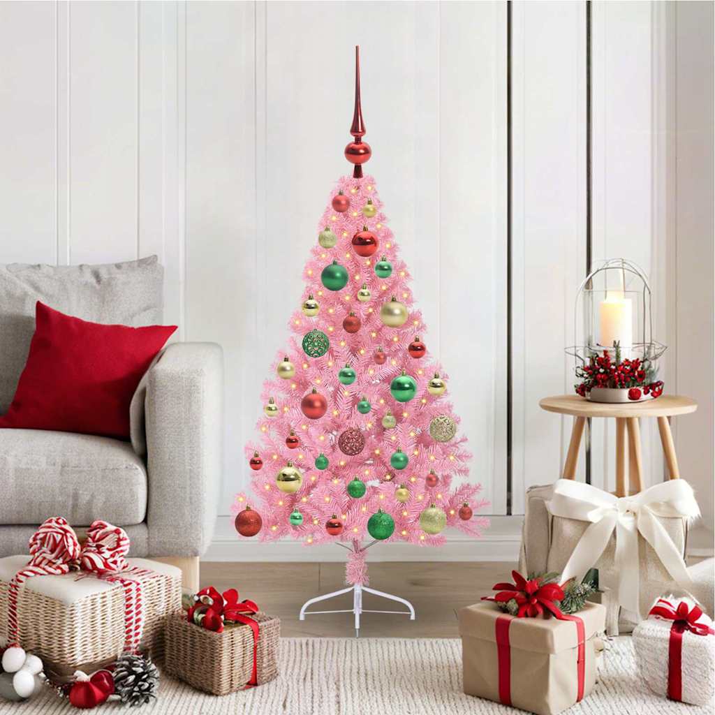 Vidaxl kunstmatig voorverlicht kerstboom met 150 led roze 120 cm pvc