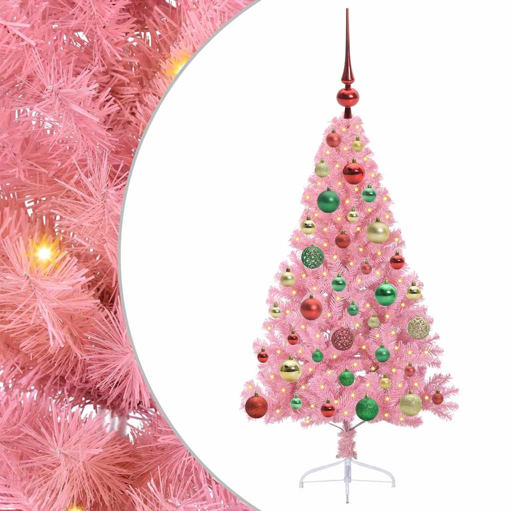Vidaxl kunstmatig voorverlicht kerstboom met 150 led roze 120 cm pvc