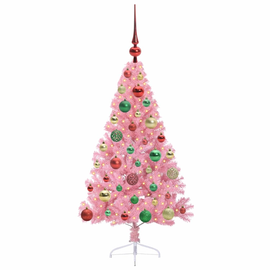 Vidaxl kunstmatig voorverlicht kerstboom met 150 led roze 120 cm pvc