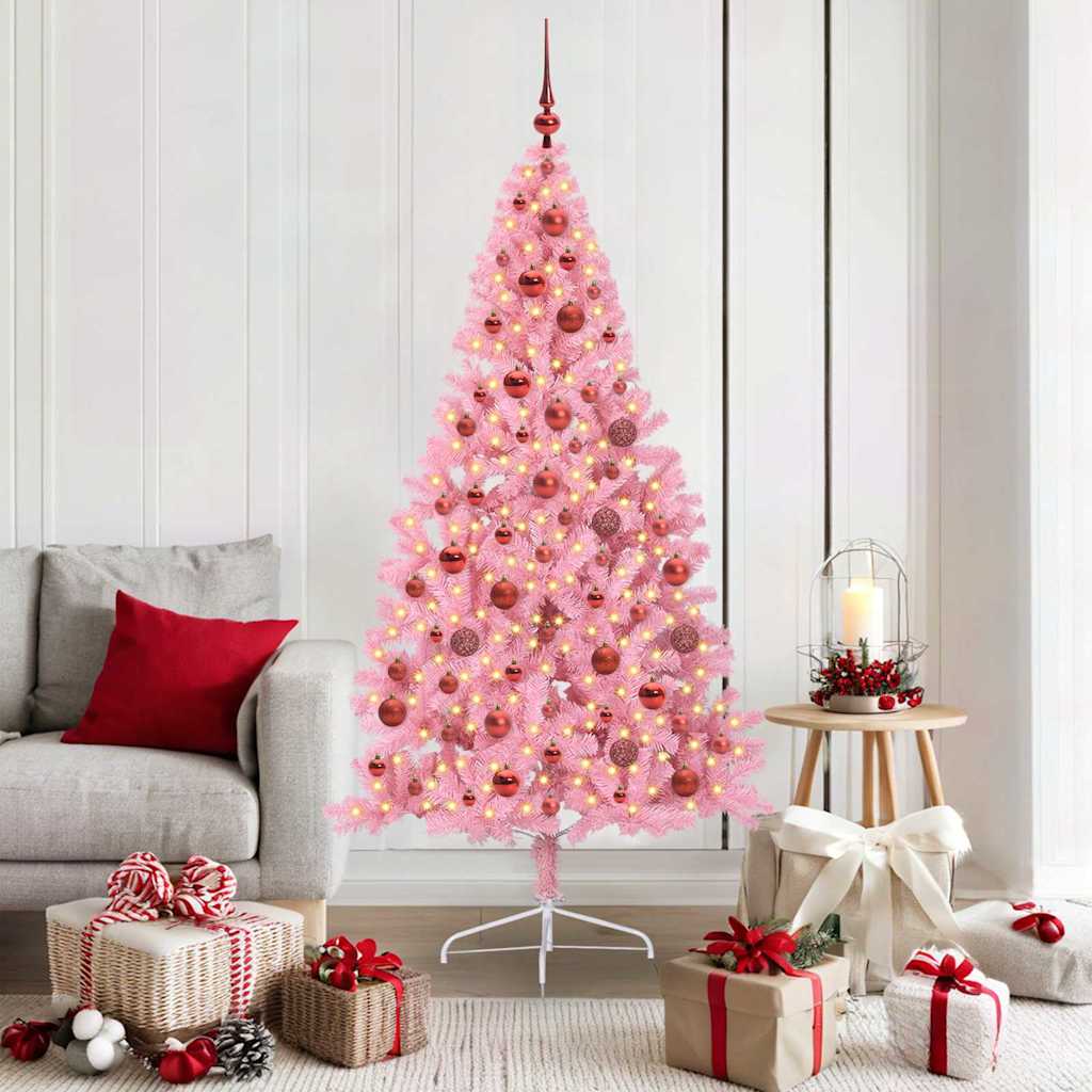 Vidaxl kunstmatig voorverlicht kerstboom met 300 led roze 180 cm pvc