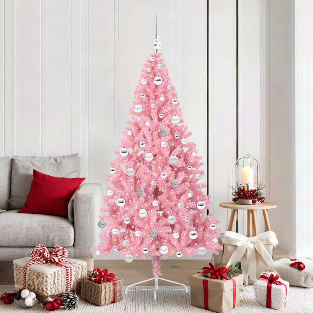 Vidaxl kunstmatig voorverlicht kerstboom met 300 led roze 180 cm pvc