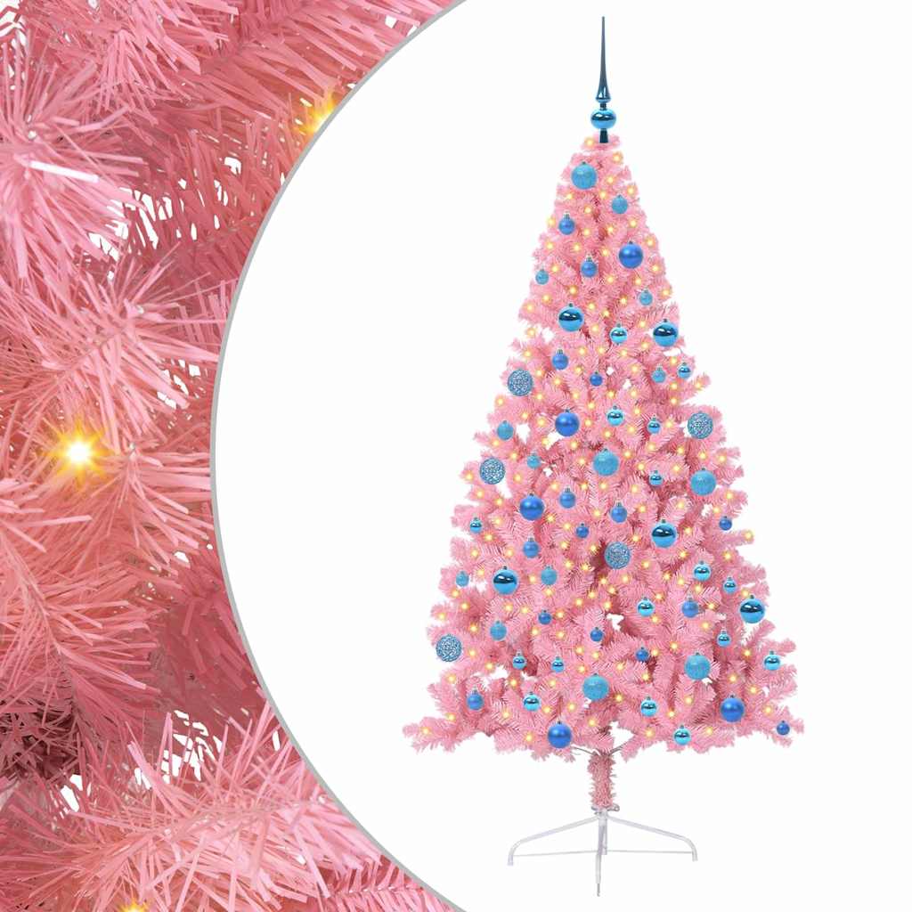 Vidaxl kunstmatig voorverlicht kerstboom met 300 led roze 180 cm pvc